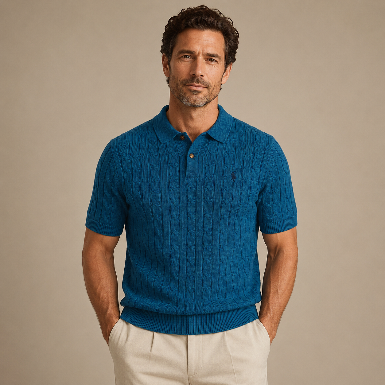 Men’s Cable-Knit Polo Shirt
