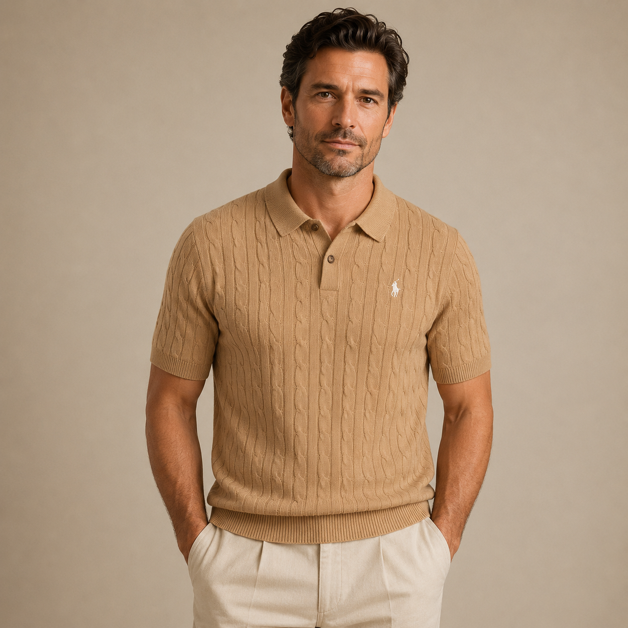 Men’s Cable-Knit Polo Shirt