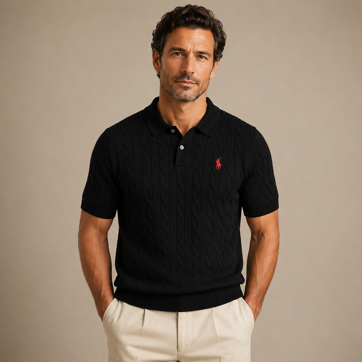 Men’s Cable-Knit Polo Shirt