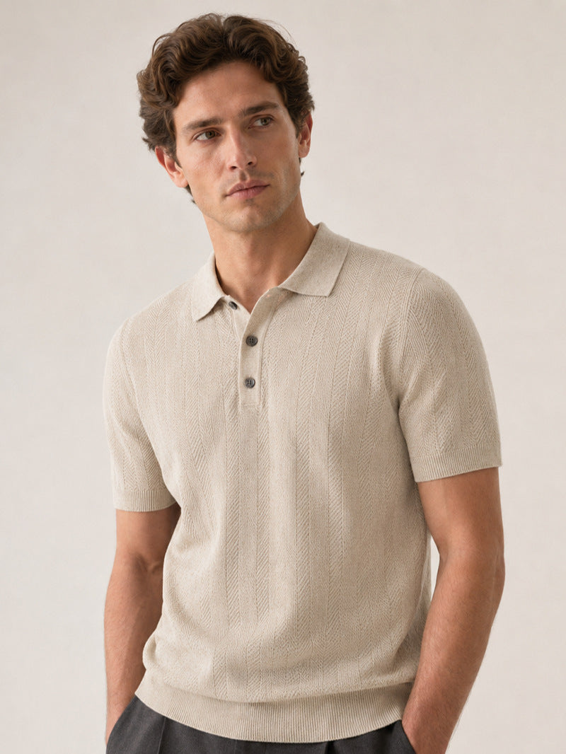 Men's Summer Knit Polo Shirt Golden Whisper