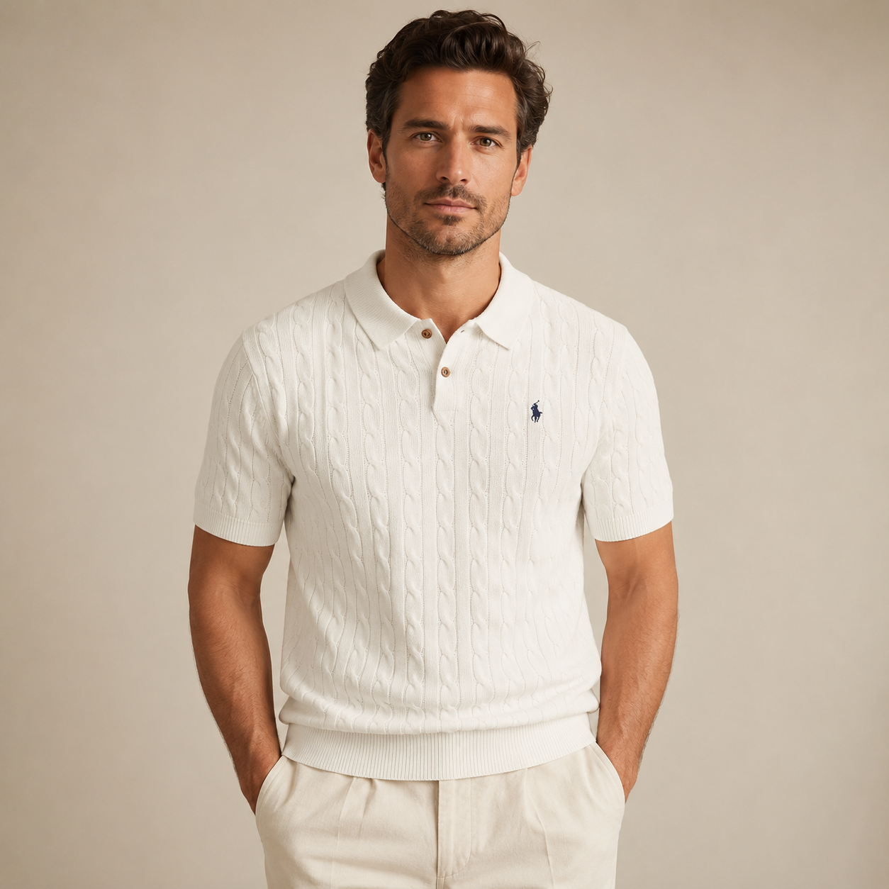 Men’s Cable-Knit Polo Shirt