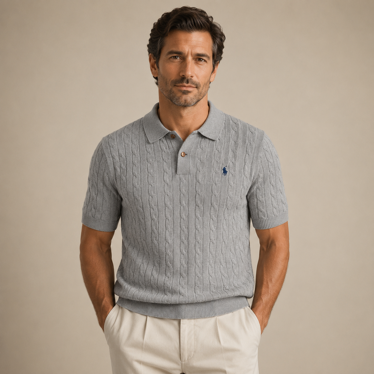 Men’s Cable-Knit Polo Shirt