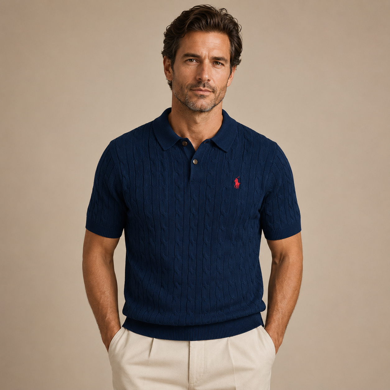 Men’s Cable-Knit Polo Shirt